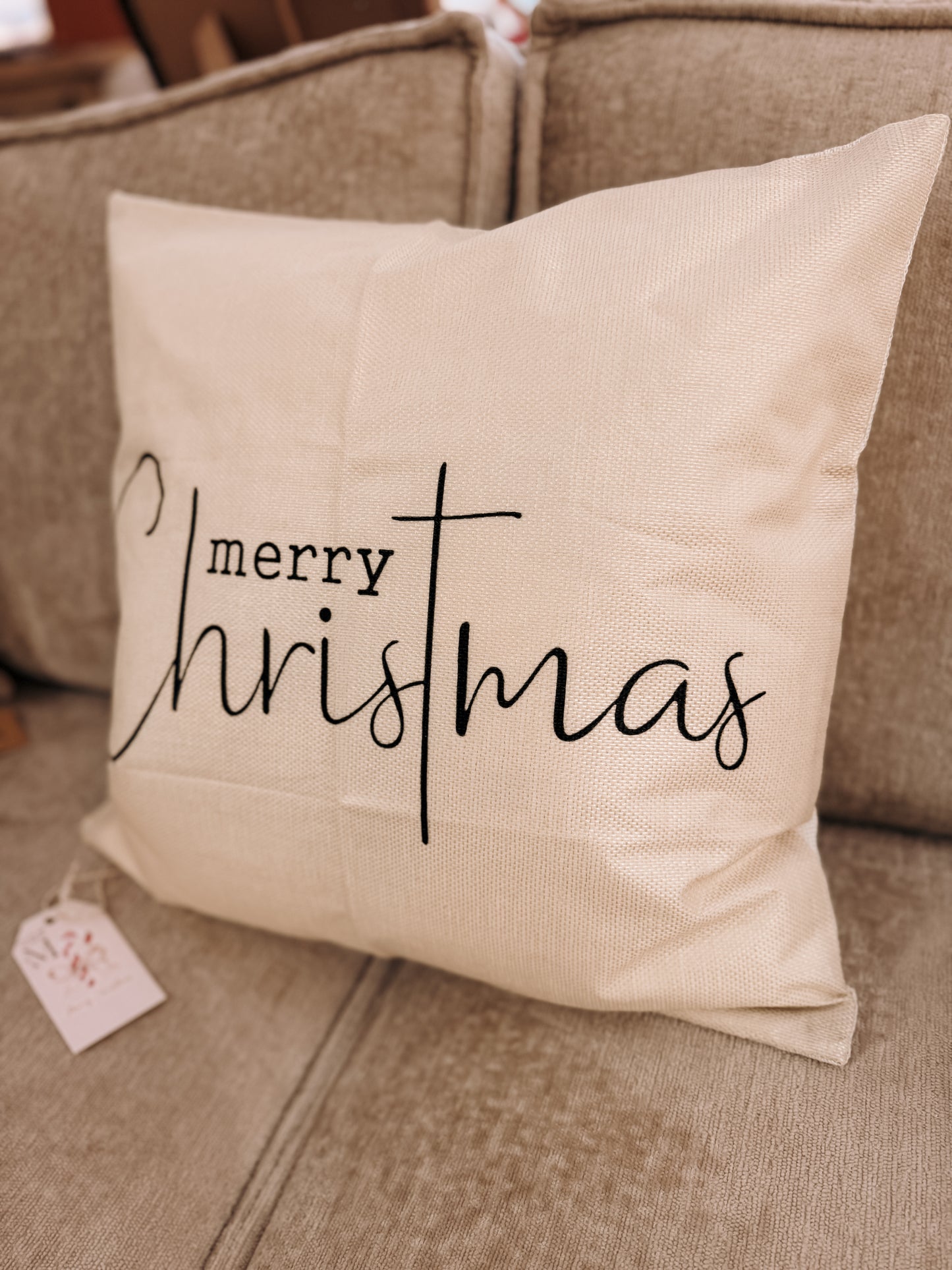 Merry Christmas Cushion – Neutral Script Design