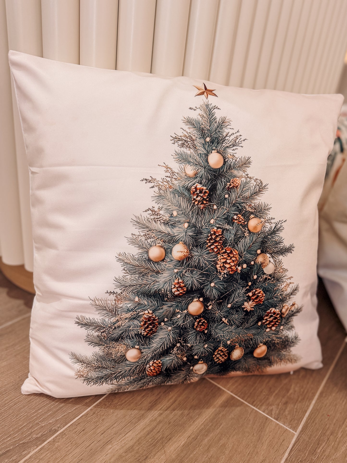 Golden Pine Christmas Tree Cushion – 45 x 45 cm