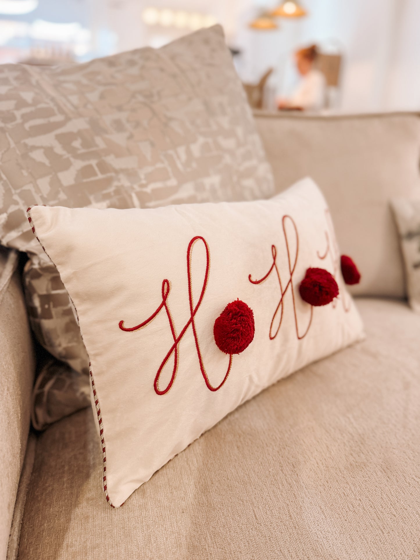 Ho Ho Ho Pom Pom Cushion – 30 x 50 cm