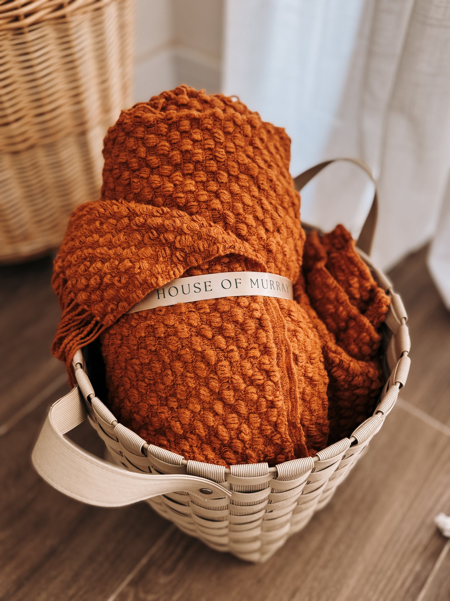 Textured Knit Throw – Burnt Orange