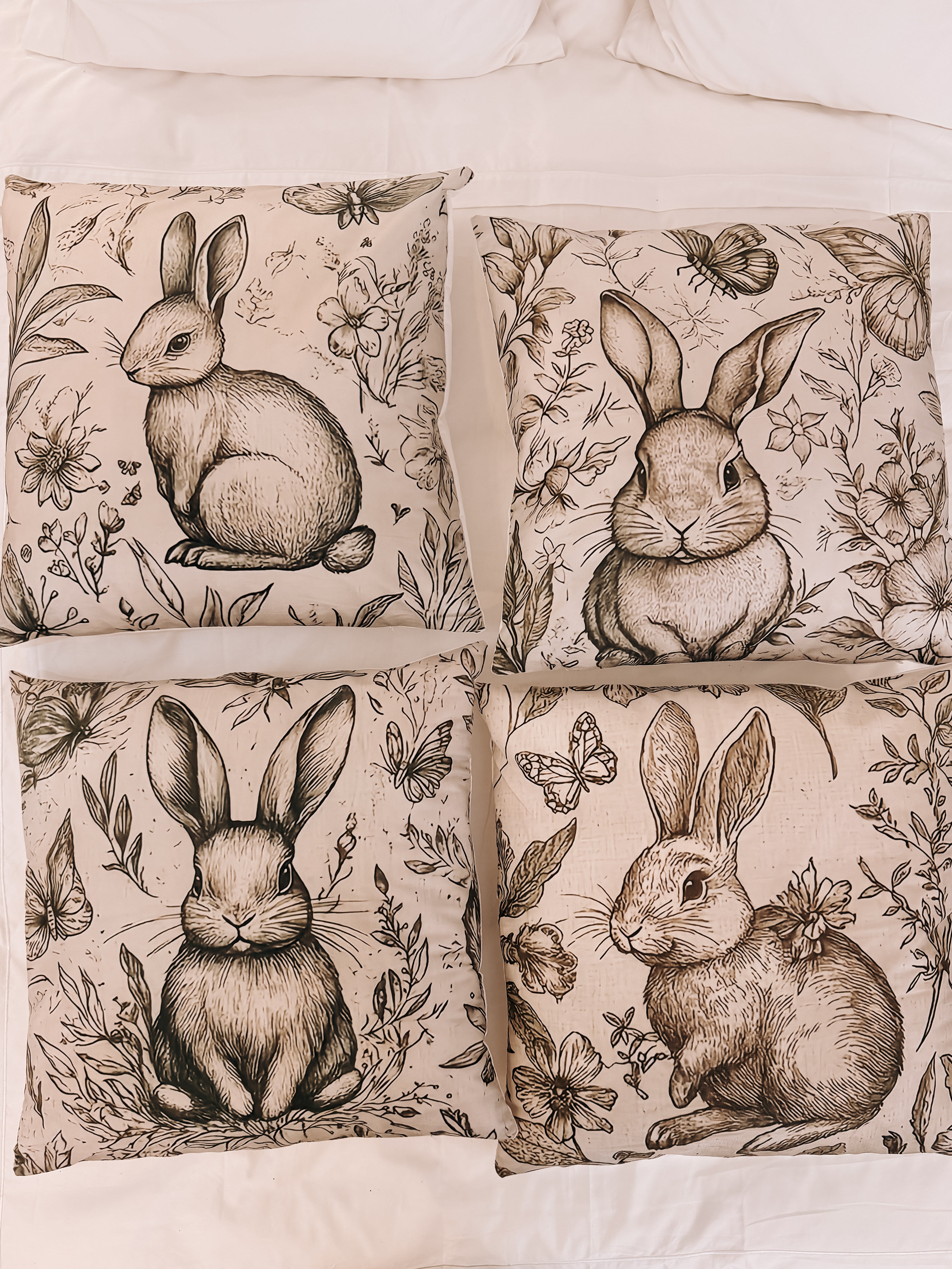 Vintage Bunny Illustrated Cushion – Extra Large 60 × 60 cm (4 Designs Available)