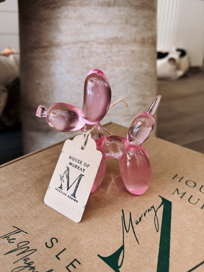 Pink Glass like Balloon Dog – 10 × 4.5 × 10 cm