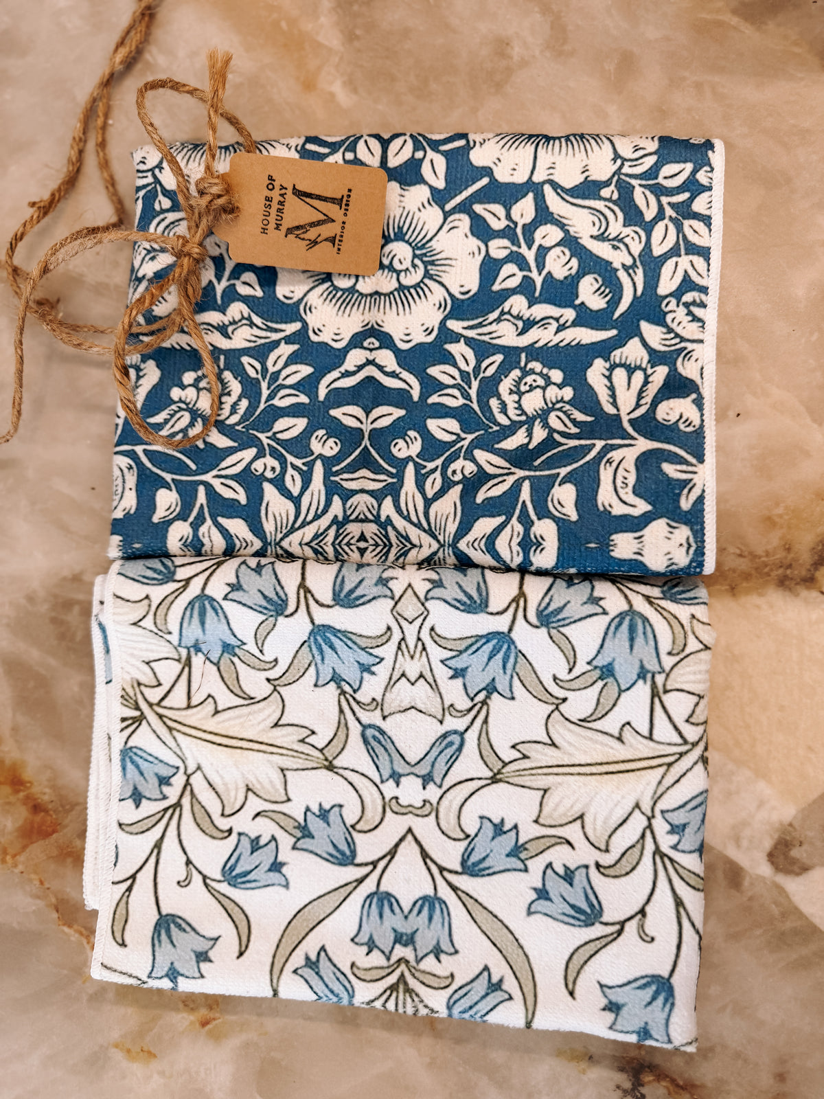 Pack of 2 Tea Towels | Blue Botanical Print