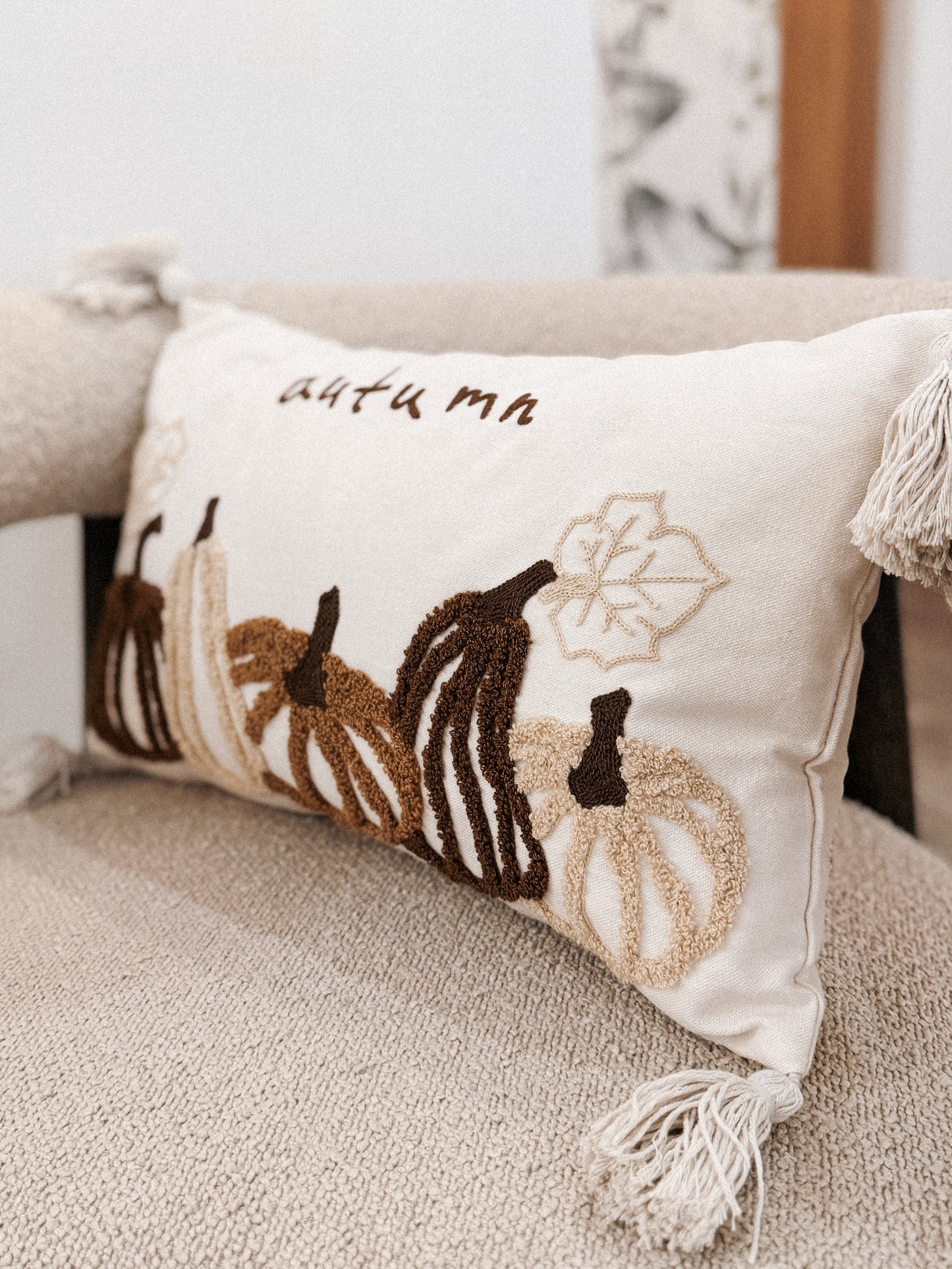 Embroidered Autumn Cushion with Tassels