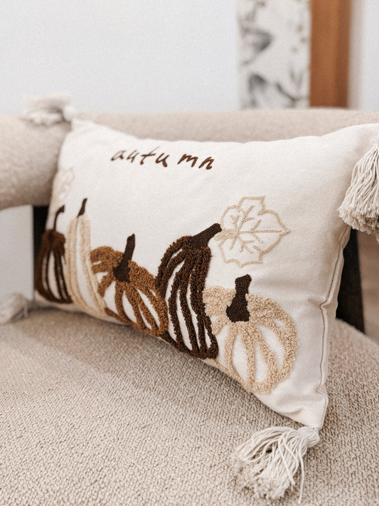 Embroidered Autumn Cushion with Tassels