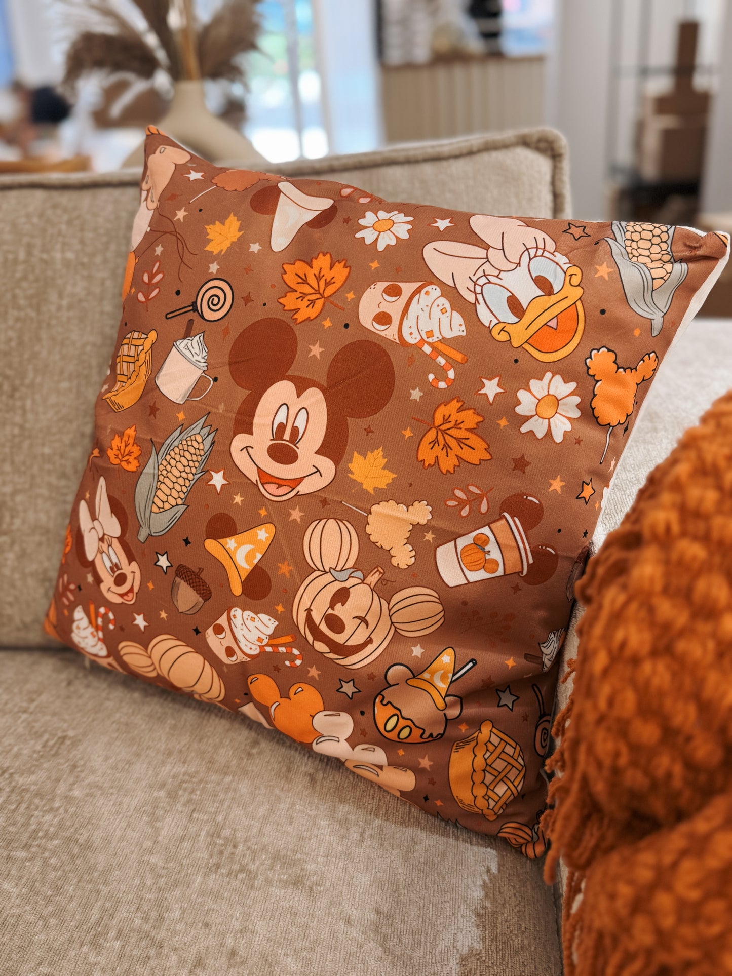 Pumpkin Spice Cushion, Mickey Cushion, Autumn Decor, Fall Throw Pillow, Disney Home Accessories, Kids Room Decor, Halloween Pillow, Cosy Home Styling, Character Cushion, House of Murray, Limited Edition Cushion, 45x45 cm Cushion, Includes Insert
