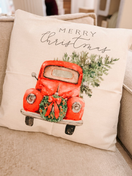 Vintage Red Truck Christmas Cushion – 45 x 45 cm