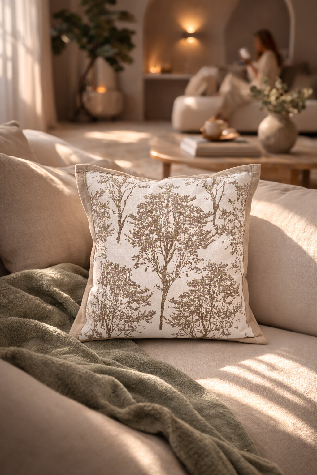 Beige and cream soft velvet cushion
