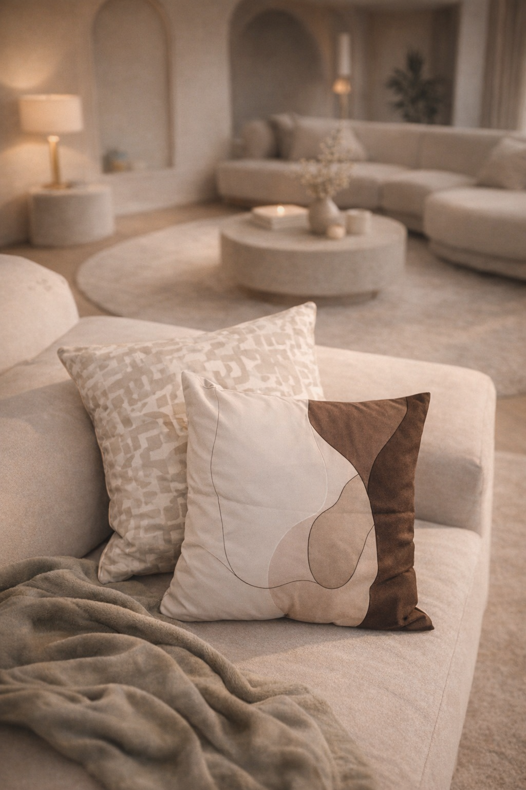 Beige and cream soft velvet cushion