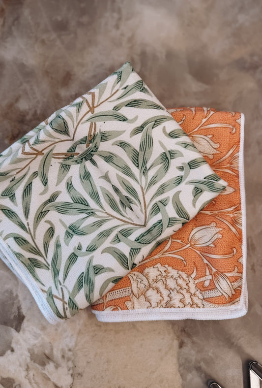 Pack of 2 Tea Towels | Olive & orange Botanical