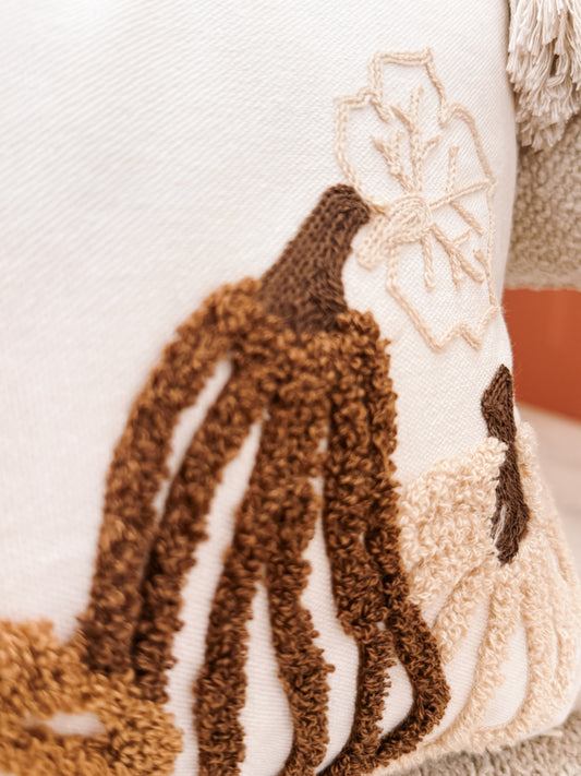 Embroidered Autumn Cushion with Tassels