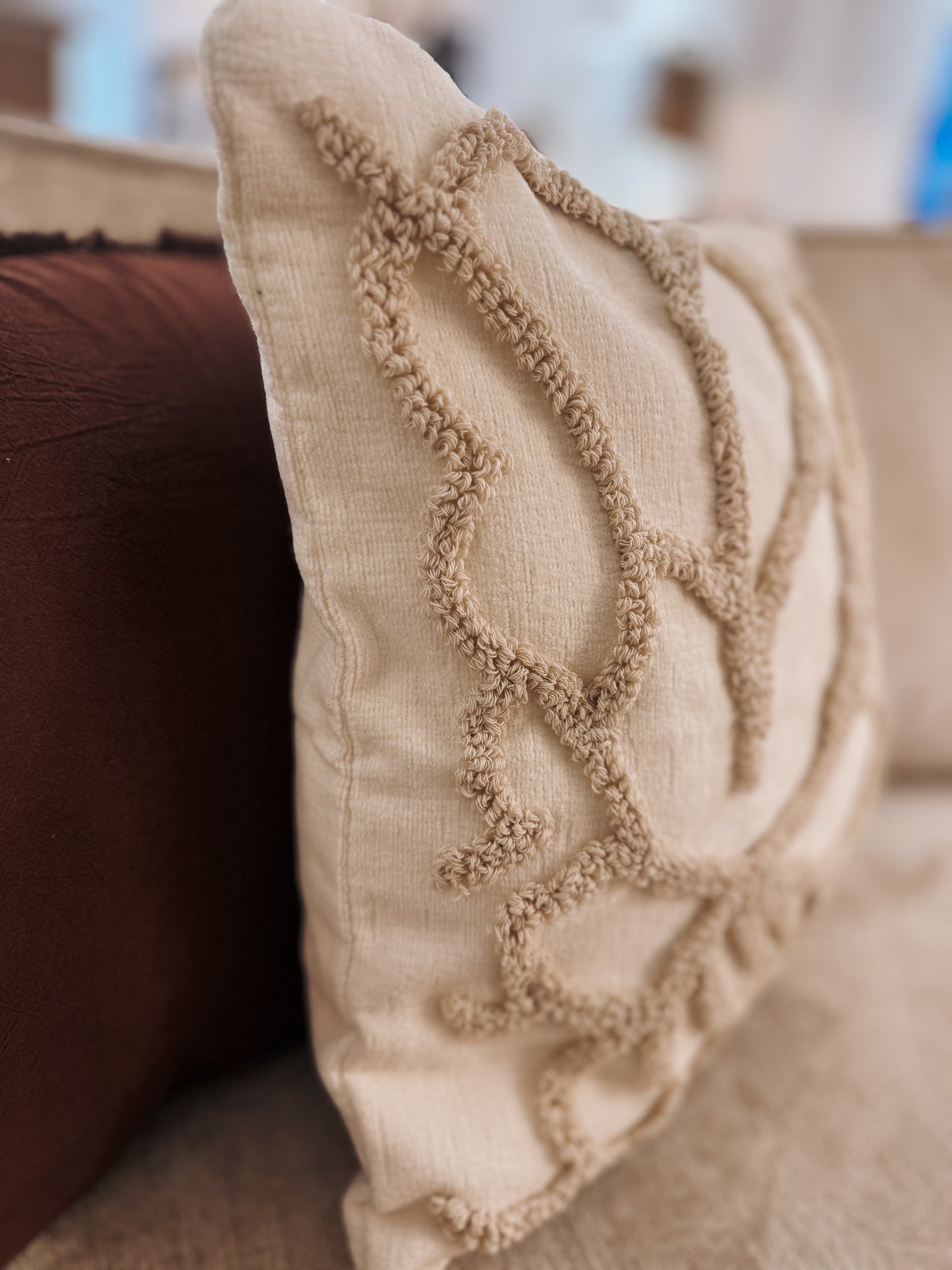 Cream Textured Leaf Cushion