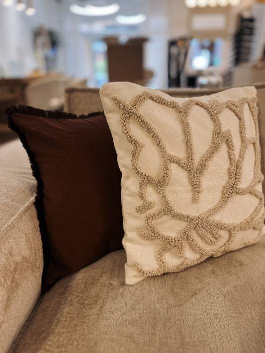 Cream Textured Leaf Cushion