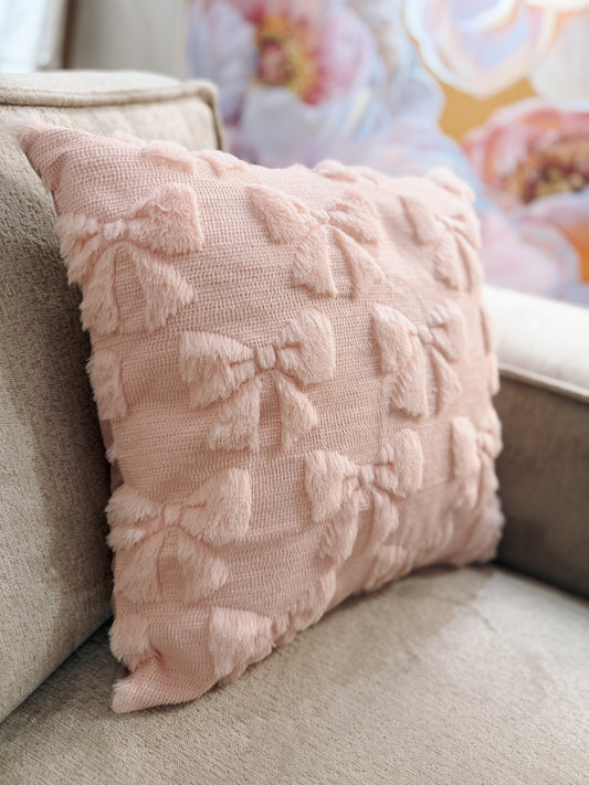 Blush Bow Textured Cushion 45 x 45 cm (Inner Included)
