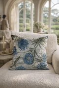Botanical Print Cushion  – 45 × 45 cm | Soft Blue & Sage