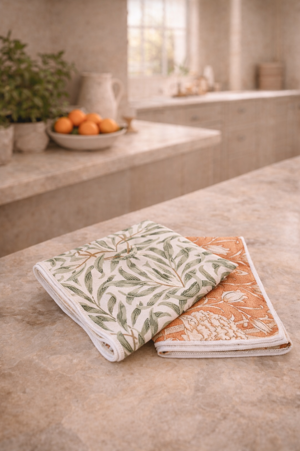 Pack of 2 Tea Towels | Olive & orange Botanical