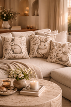 Vintage Bunny Illustrated Cushion – Extra Large 60 × 60 cm (4 Designs Available)
