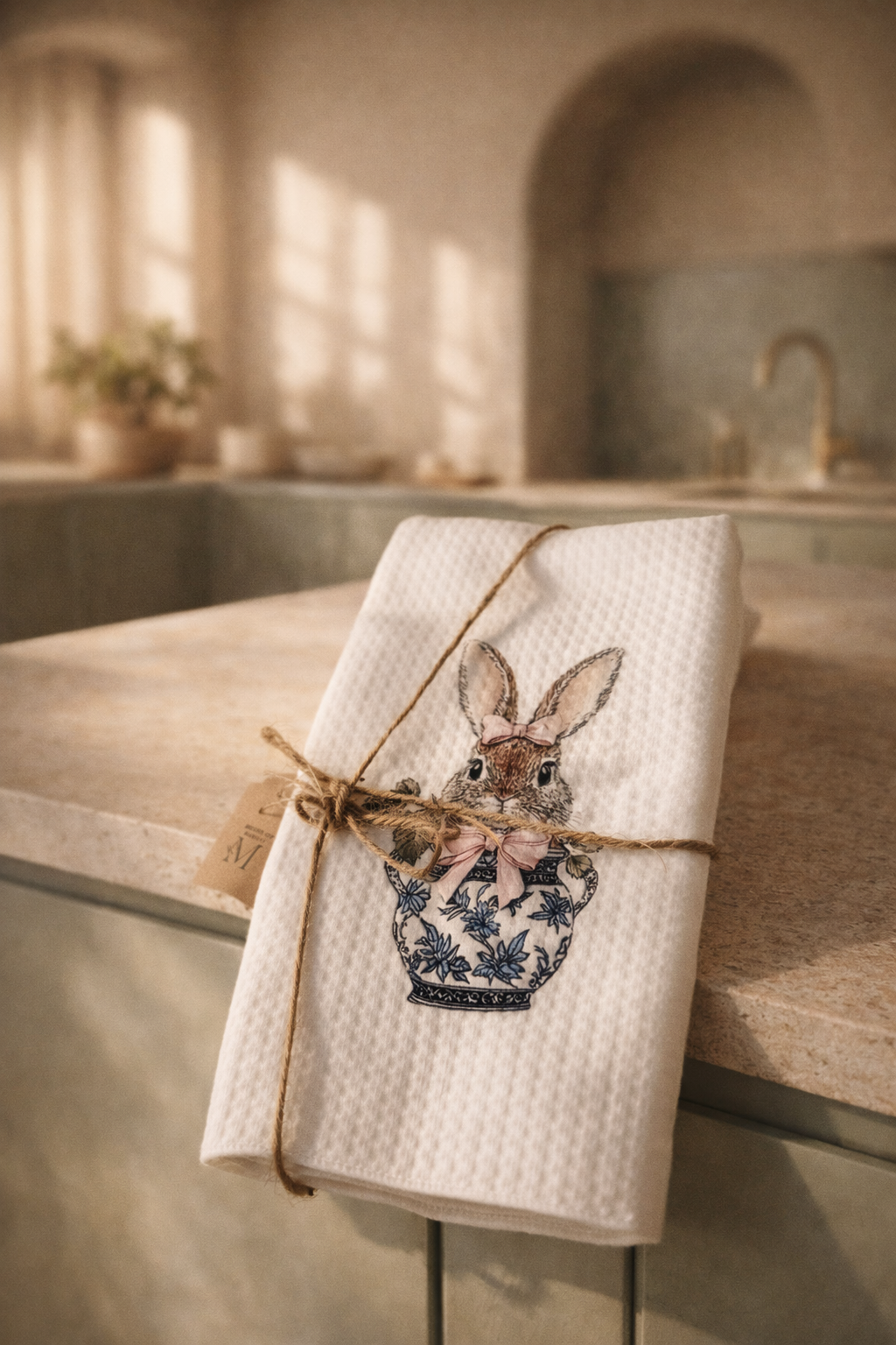 Easter Bunny Tea Towel – Vintage Floral Illustration