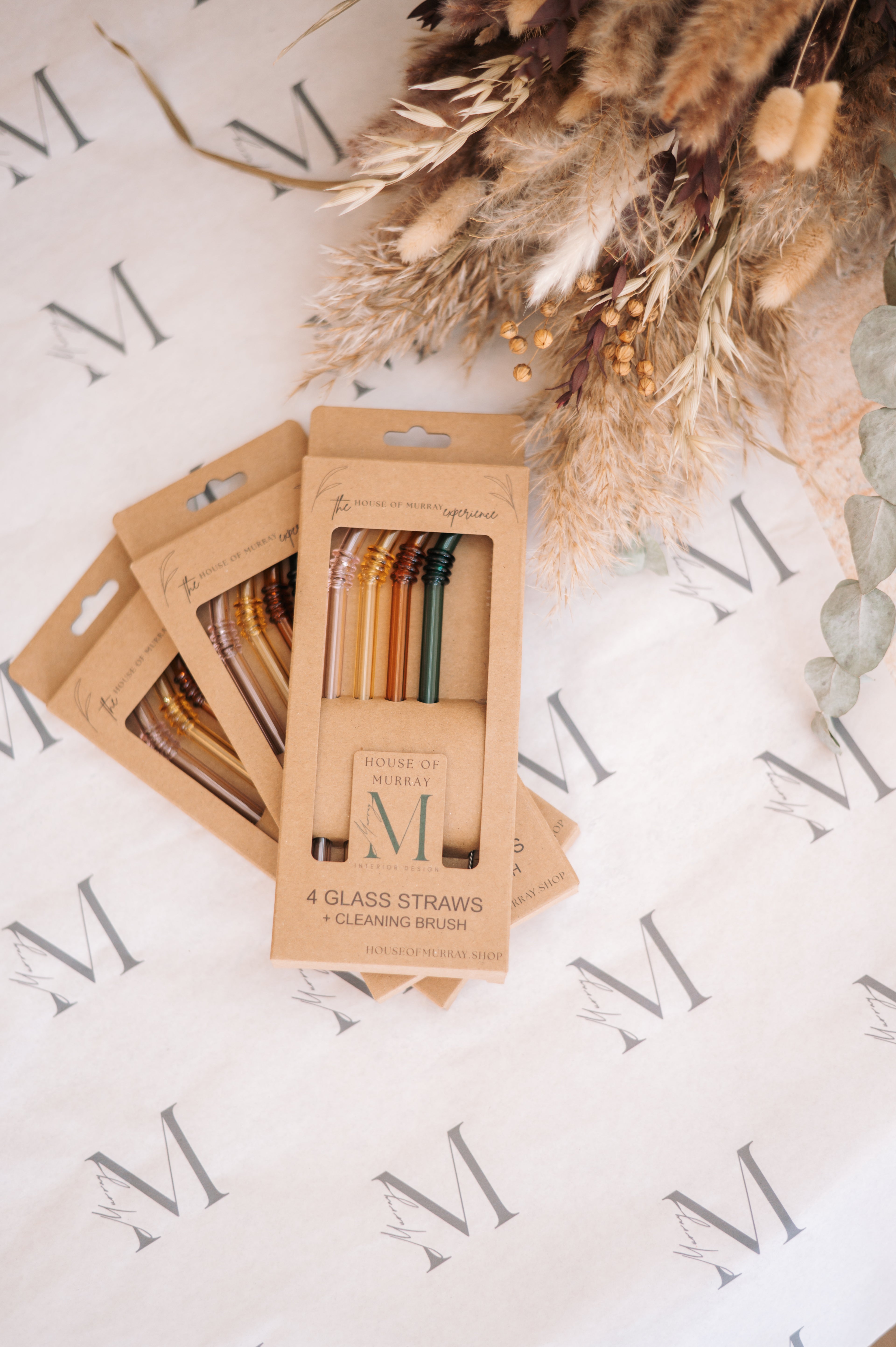 seasonal glass straws, reusable straws Spain, eco-friendly homeware, House of Murray drinkware, luxury sustainable straw set, stylish glass straws, Orihuela Costa gifts, Christmas gift Spain, mediterranean lifestyle accessories, glass straws with brush, holiday hosting essentials